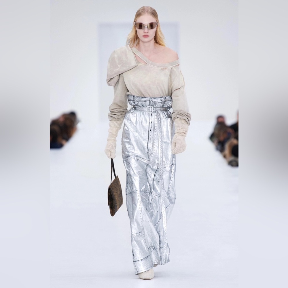 Acne Studios Leather Silver Metallic Belted Skirt
